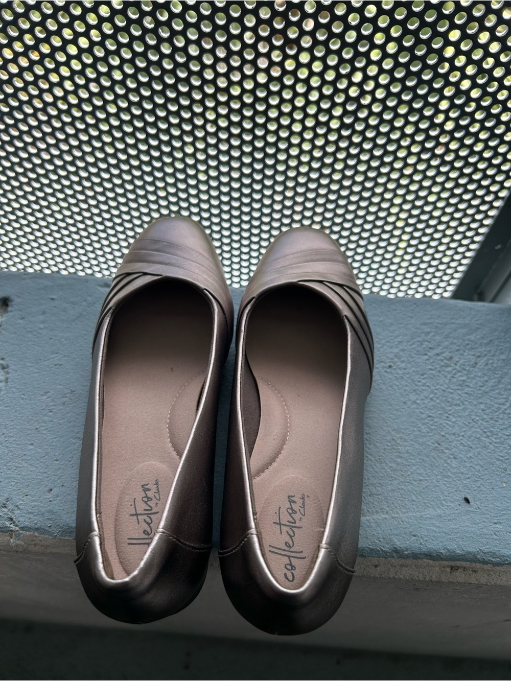Clarks Metallic Taupe Slip-On Ballet Flats